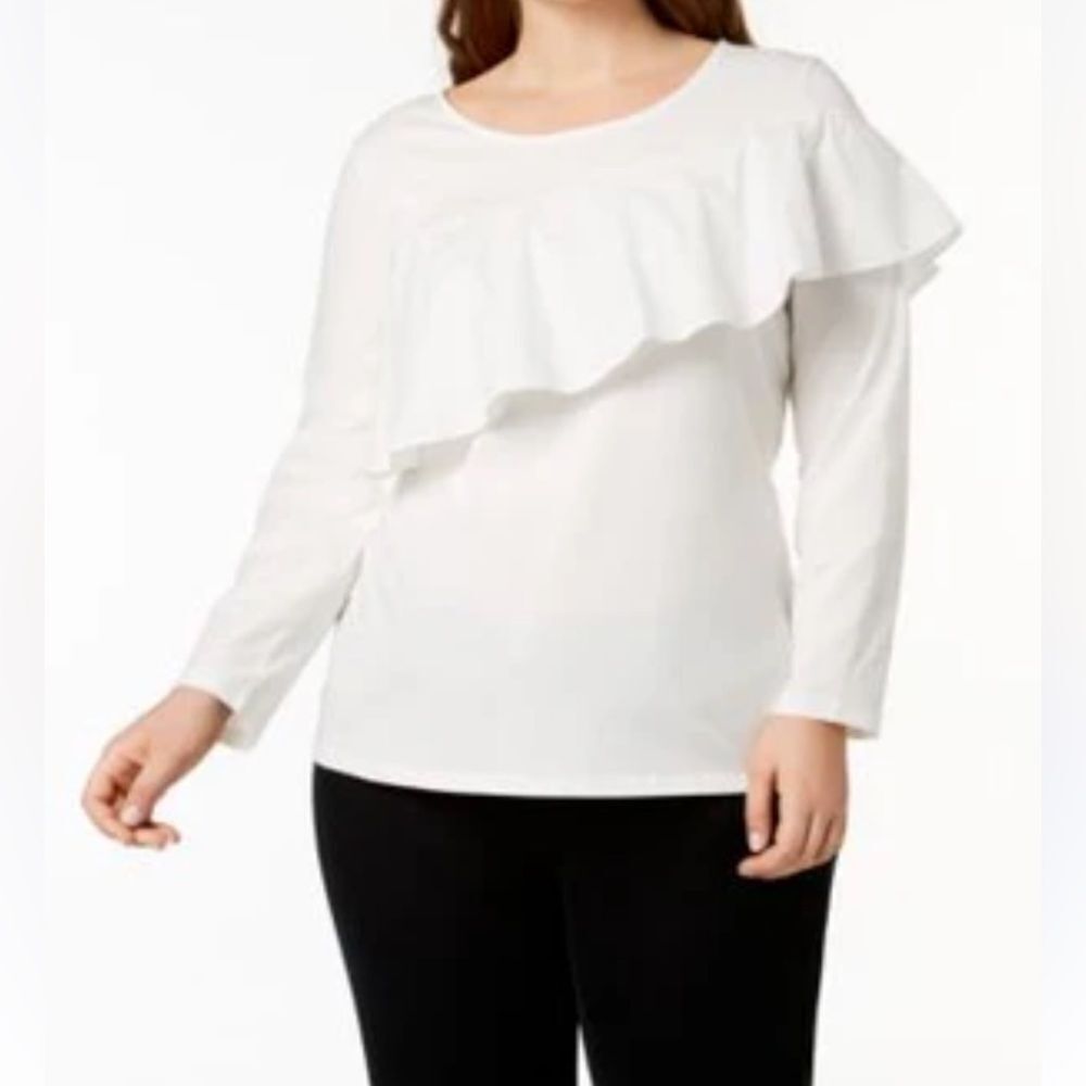 Style & Co Women's Plus Size 3X Asymmetrical Ruffle Top Winter White